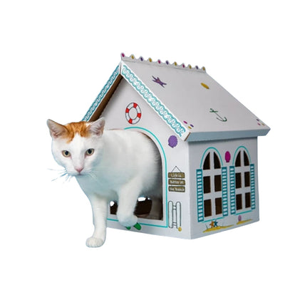 Cat in the Box Breezy Beach Cottage Cardboard Cat Playhouse, 5 Pack — Furniture Cat Trees | Paws N Shades