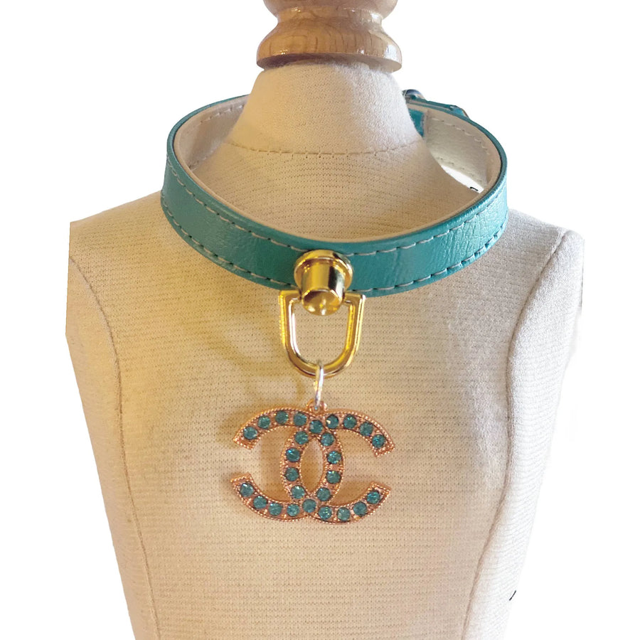 Bark Fifth Avenue Azure CC Vegan Leather Dog Collar — Accessories Collars | Paws N Shades