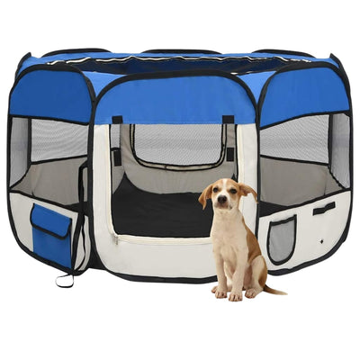 Portable Dog Playpen – Mesh Roof and Door – Blue