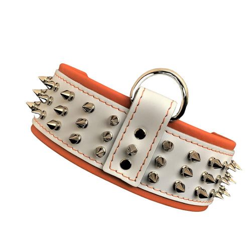White Leather Spiked Dog Collar, 12 mm Screw-Back Spikes (M-XXL)