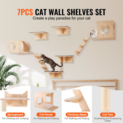 Wall Mounted Cat Shelves in Natural