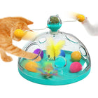 Multi-color cat toy featuring an enlarged catnip ball under a clear cover