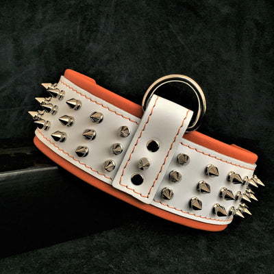 White Leather Spiked Dog Collar, 12 mm Screw-Back Spikes (M-XXL)
